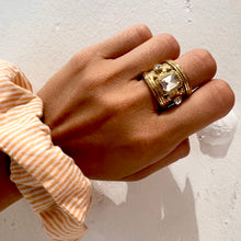 Load the image in the gallery, Adjustable bangle ring with one cushion-cut central diamond and two round diamonds