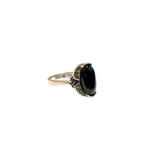 Load the image in the gallery, Marquise ring in silver, onyx and marcasite