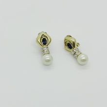 Load and play video in Gallery viewer, Blue diamond and dangling pearl earrings