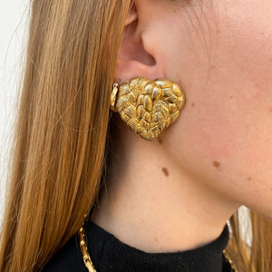 Guy Laroche Vintage golden braided heart earrings from GIGI PARIS