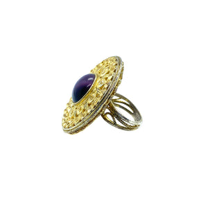 Imposing golden ring with rope effect, violet stone and vintage fake white diamonds From GIGI PARIS