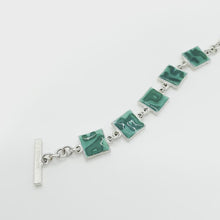 Load and play the video in the gallery viewer, Biche de Bere bracelet silver cold enamel turquoise square clasp TO square