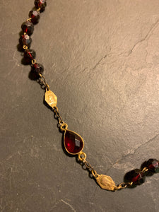 Garnet beaded rosary necklace
