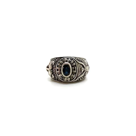 Vintage American silver and sapphire college ring from CHEZ GIGI PARIS