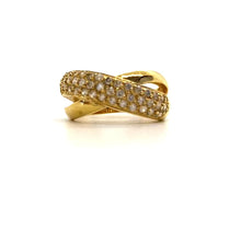 Load and play the video in the gallery viewer, Gold-plated ring smooth intertwined lines and vintage white stones from GIGI PARIS