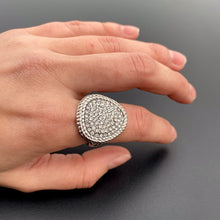 Load the image in the gallery, Silver triangular cabochon ring adorned with fake white diamonds Vintage from GIGI PARIS