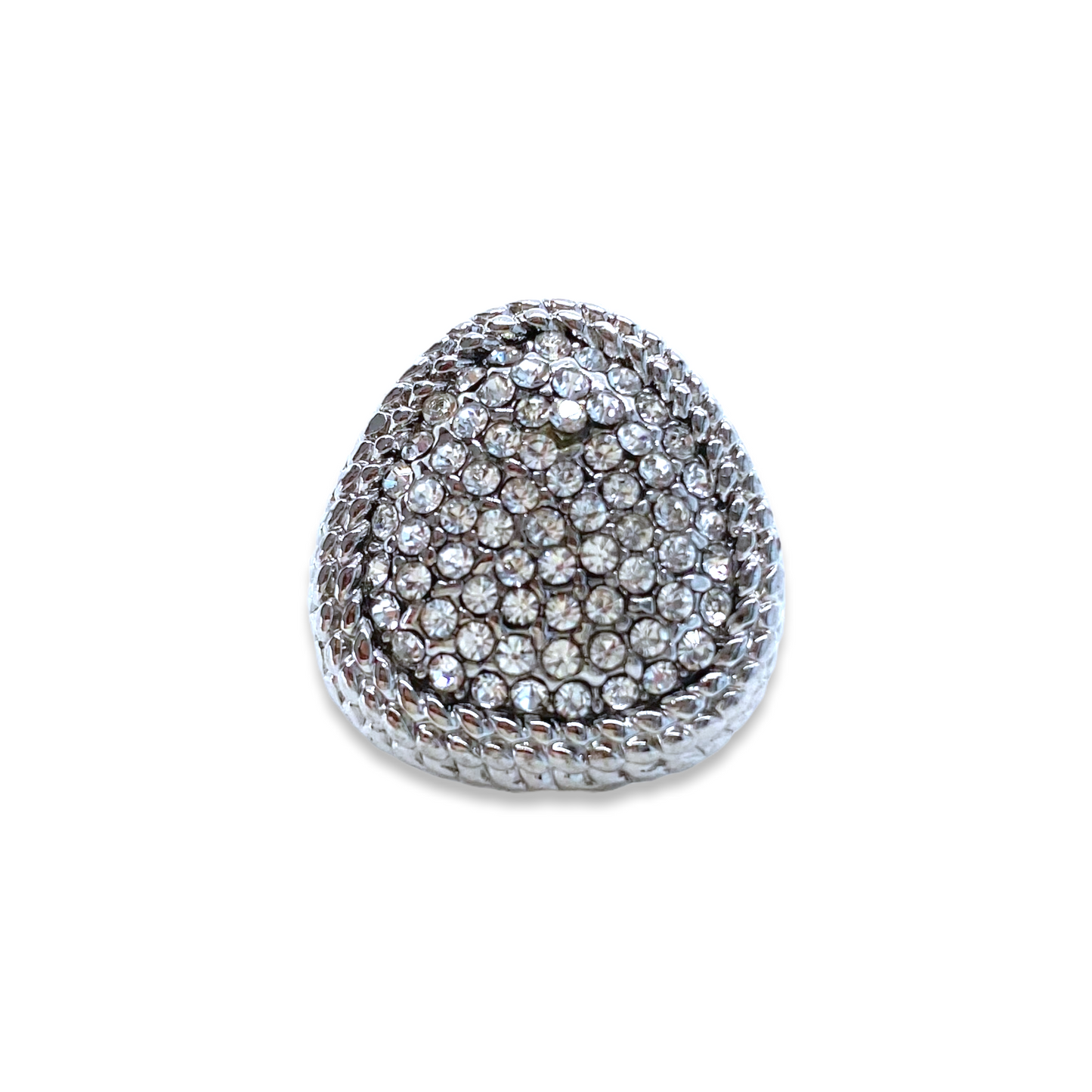 Bague argentée cabochon triangulaire orné de diamants faux blancs vintage de chez GIGI PARIS