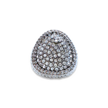 Load the image in the gallery, Silver triangular cabochon ring adorned with vintage fake white diamonds from GIGI PARIS