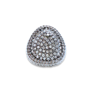 Silver triangular cabochon ring adorned with vintage fake white diamonds from GIGI PARIS