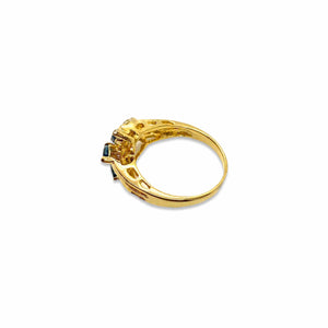 Asymmetrical gold ring with vintage fake blue and white diamonds from GIGI PARIS