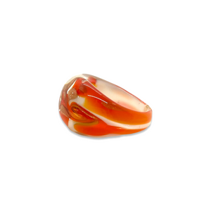 White glass ring with orange swirl and vintage golden spots from GIGI PARIS