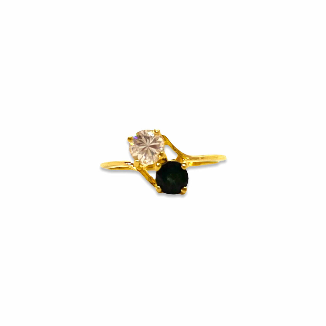 Bague toi et moi diamants faux noir et blanc plaqué or vintage de chez GIGI PARIS