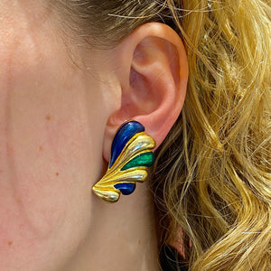 80s earrings stylized wings Irish green midnight blue