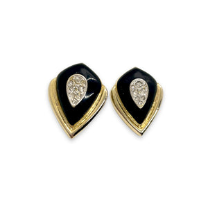 80s earrings stylized black and gold rhinestone drops