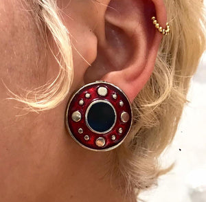 80s round red resin earrings