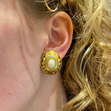 Load the image in the gallery, Vintage pearl earrings with floral strapping