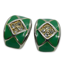 Charger l&#39;image dans la galerie, Boucles d&#39;oreilles vintage petites créoles vertes 4 diamants
