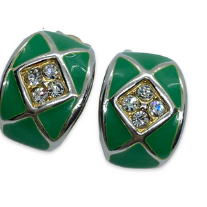Boucles d'oreilles vintage petites créoles vertes 4 diamants
