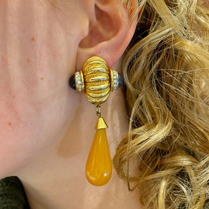 Orange pearl dangling earrings