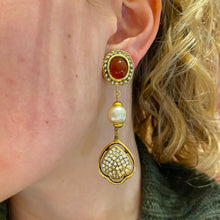 Load the image in the gallery, Dangling earrings red stone pearl and diamonds