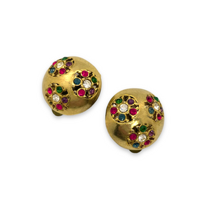 Round rhinestone flower earrings with 80s motif
