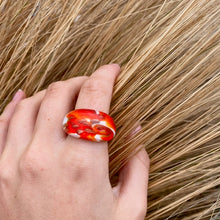 Load image into Gallery viewer, White glass ring with orange swirl and vintage golden spots from GIGI PARIS