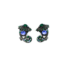 Load the image in the gallery, Jean-Louis Scherrer silver earrings with green and blue vintage rhinestones from GIGI PARIS