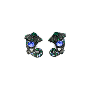 Vintage silver Jean-Louis Scherrer earrings with green and blue rhinestones from GIGI PARIS