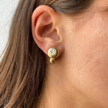 Load the image in the gallery, Agatha gold and round earrings with vintage faux diamonds from GIGI PARIS