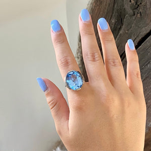 Silver ring and blue topaz stepped mount 1930