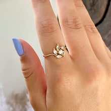 Load the image in the gallery, Thin gold-plated white heart flower ring From GIGI PARIS
