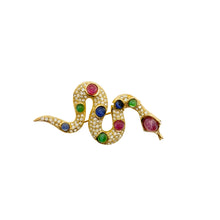Load image into Gallery viewer, Brooch Christian Dior golden snake cabochons green blue and pink vintage from GIGI PARIS