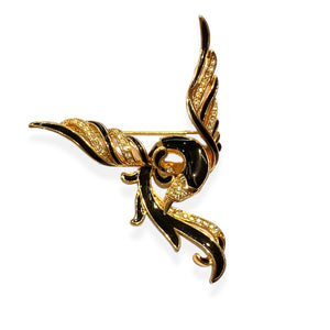 Amazing vintage gold and black phoenix brooch