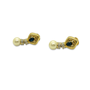 Boucles d'oreilles diamant bleu et perles pendantes vintage de chez GIGI PARIS