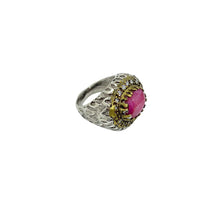 Load the image in the gallery, Brass and rhodochrosite silver ring framed with vintage zirconium from GIGI PARIS