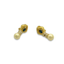 Load image into Gallery viewer, Blue diamond earrings and vintage pendnate pearls from GIGI PARIS