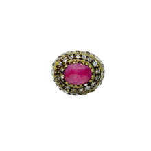 Load the image in the gallery, Brass and rhodochrosite silver ring framed with vintage zirconium from GIGI PARIS