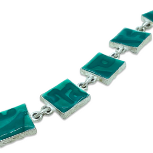 Bracelet Biche de Bere argenté émail à froid turquoise carré fermoir TO carré