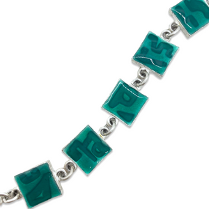 Bracelet Biche de Bere argenté émail à froid turquoise carré fermoir TO carré