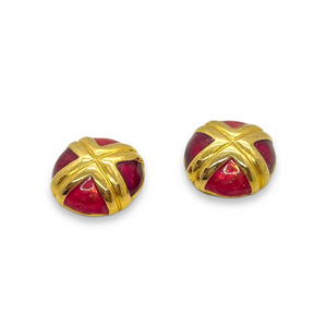 Round cardinal earrings in glittery red resin with golden cross