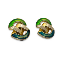 Load image into Gallery viewer, 80s earrings in 8 blue and green resins