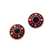 Load the image in the gallery, 80s earrings round red resins