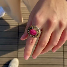 Load and play the video in the gallery viewer, Brass and rhodochrosite silver ring framed with vintage zirconium from GIGI PARIS Edit alt text
