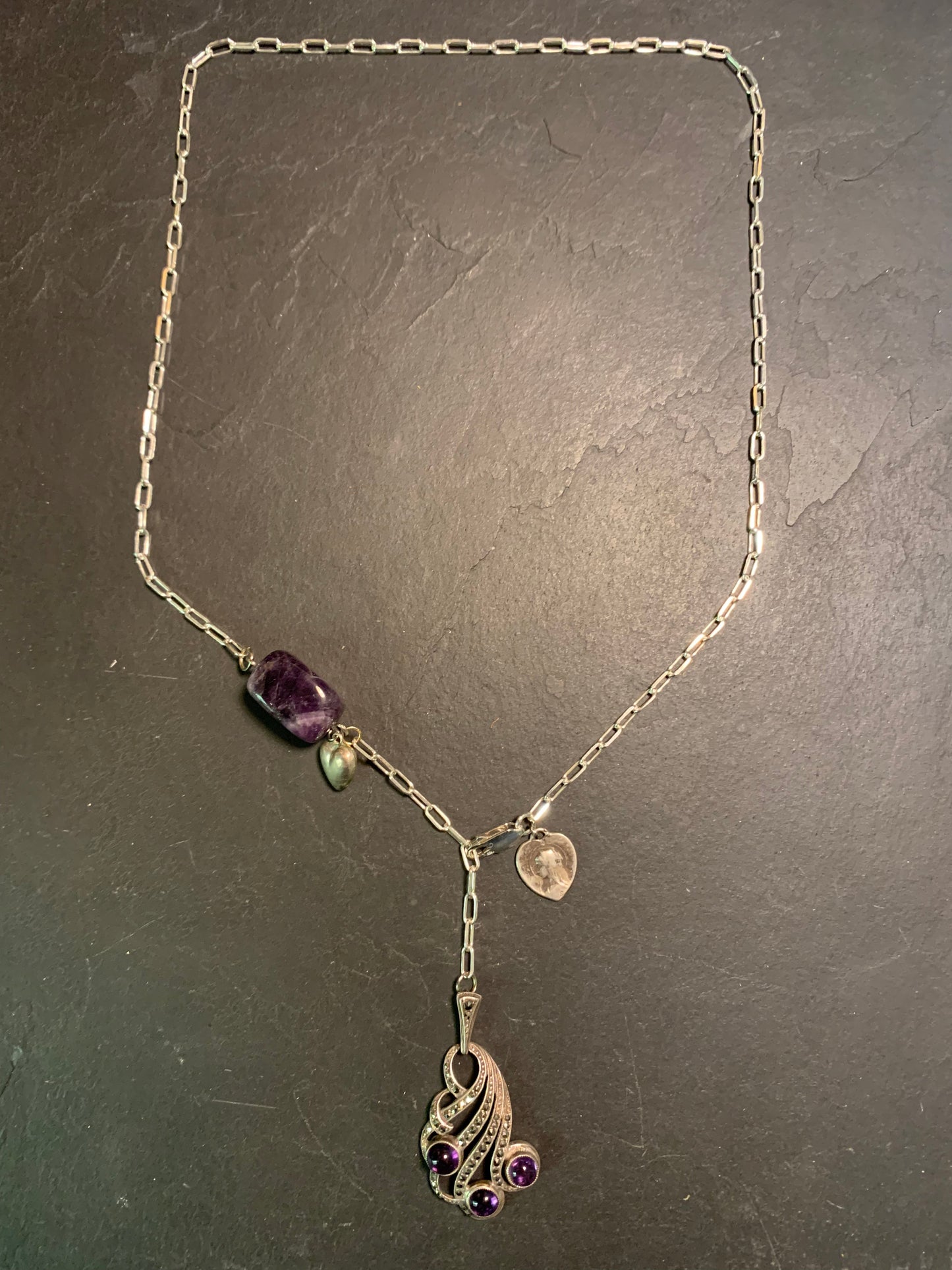 Collier améthystes et cœurs argent