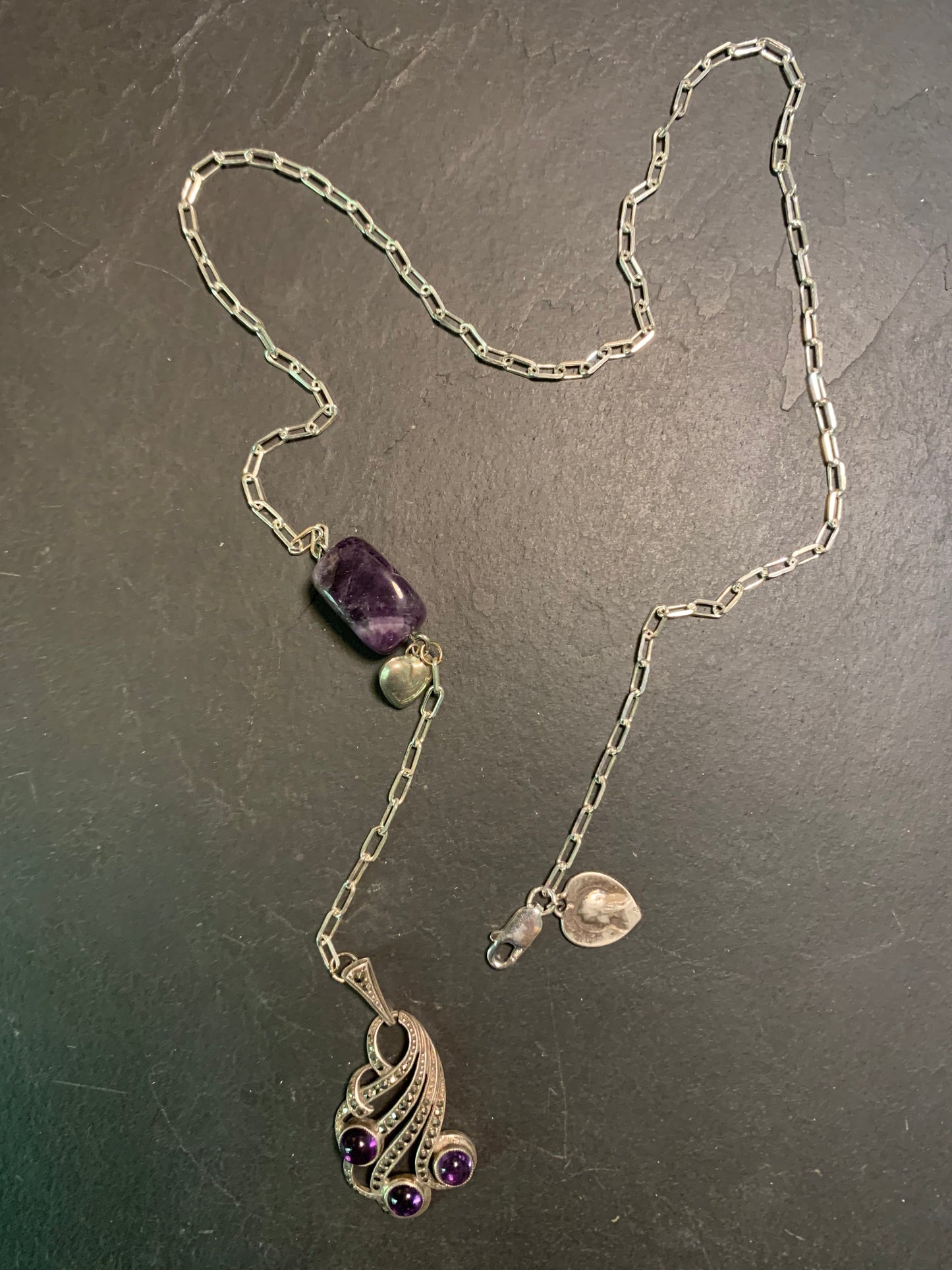 Collier améthystes et cœurs argent