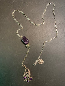 Amethyst and silver hearts necklace