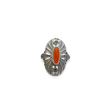 Load the image in the gallery, Ring 60s style Art Deco silver and carnelian