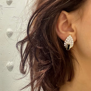 Abstract leaf earrings with white rhinestones and black resins