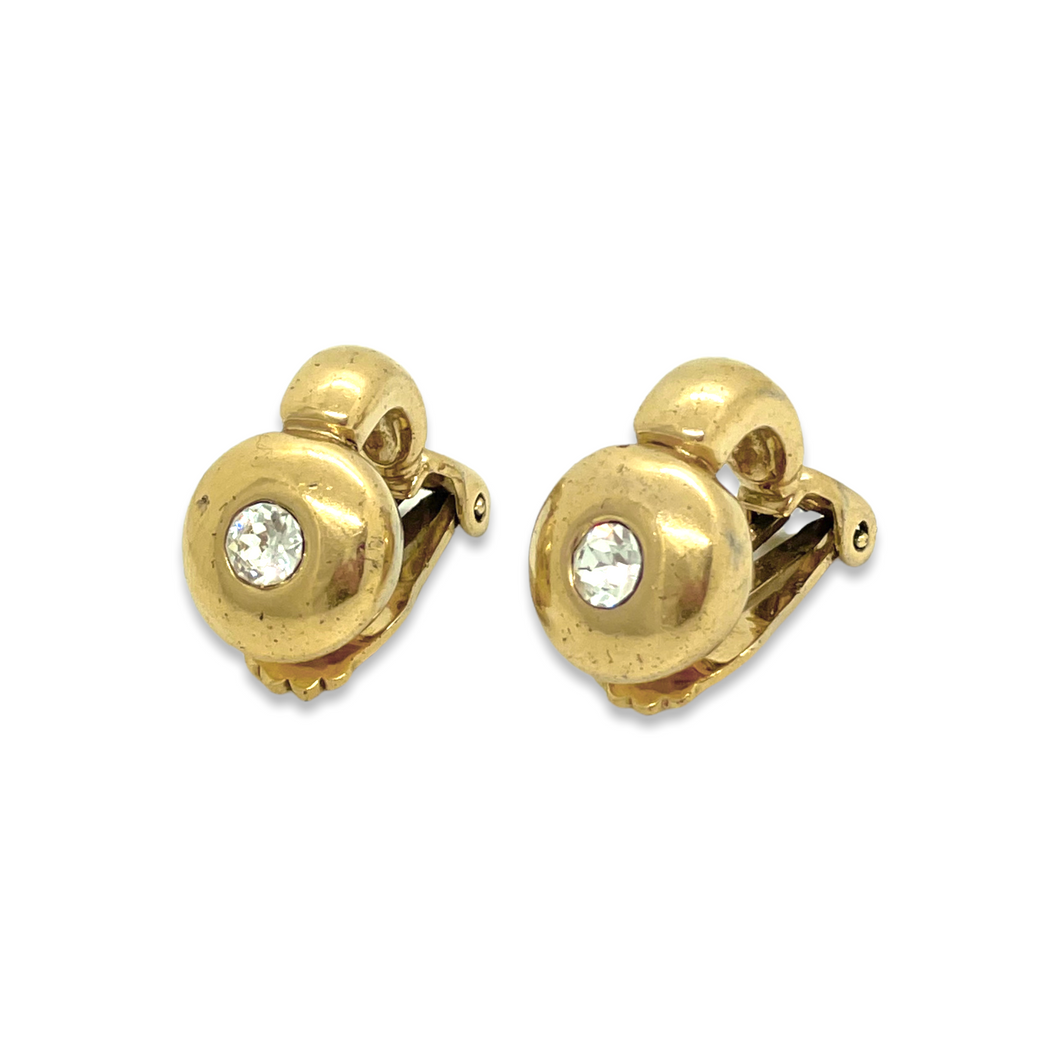 Boucles d'oreilles Agatha dorées et rondes avec diamants faux vintage de chez GIGI PARIS