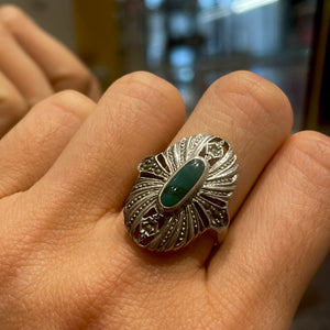 60s Art Deco style silver and chrysoprase ring